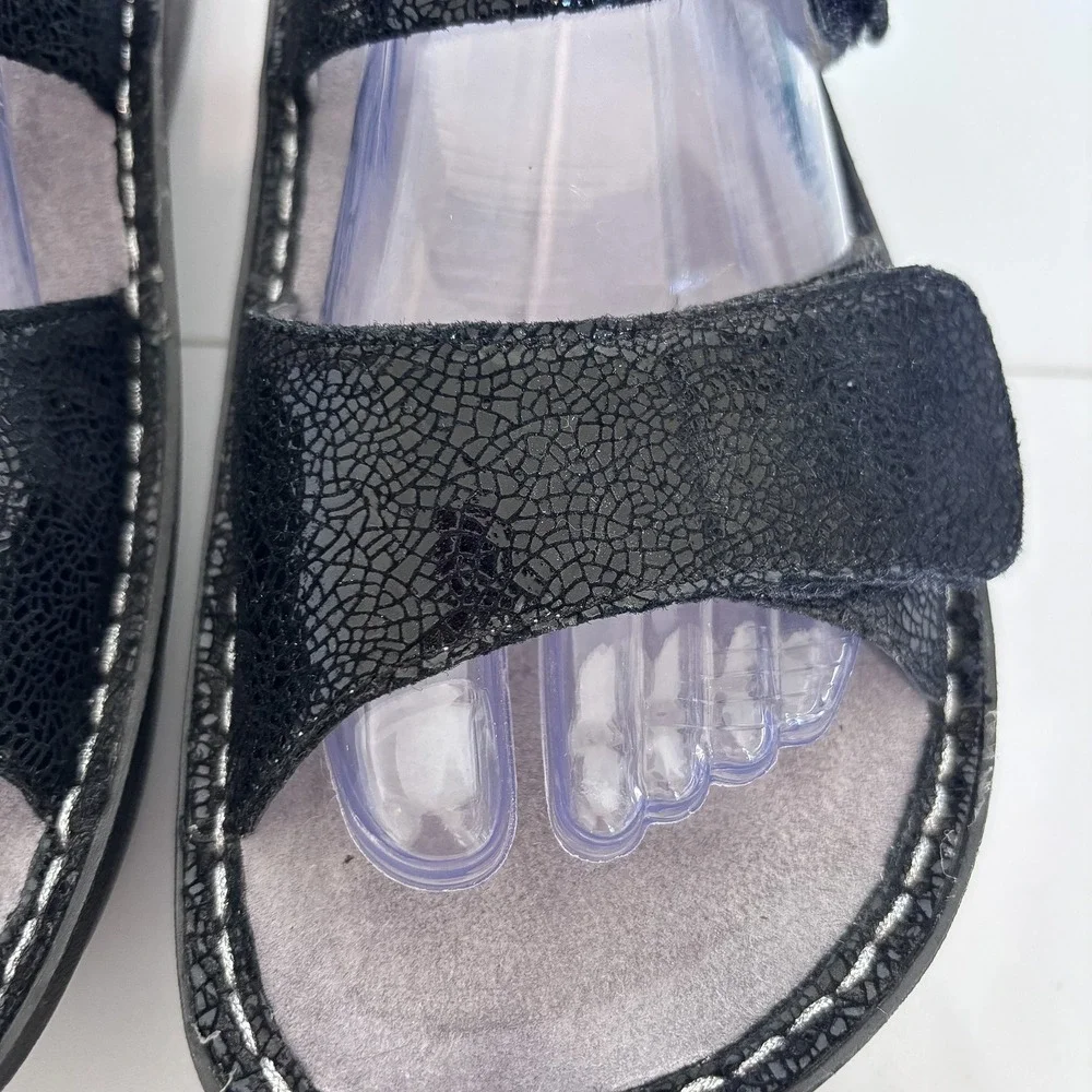 Alegria Karmen Double Strap Leather Slide Sandals Size 41 10.5-11Black Metallic
